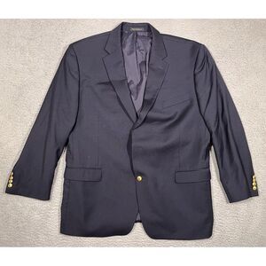 Lauren Ralph Lauren Mens Suit Jacket 100% Wool Navy Blue 46R Regular Gold Button